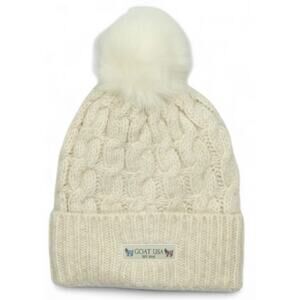 Goat USA Women's Sherpa Lined Pom Pom Winter Hat, Ivory, NWOT